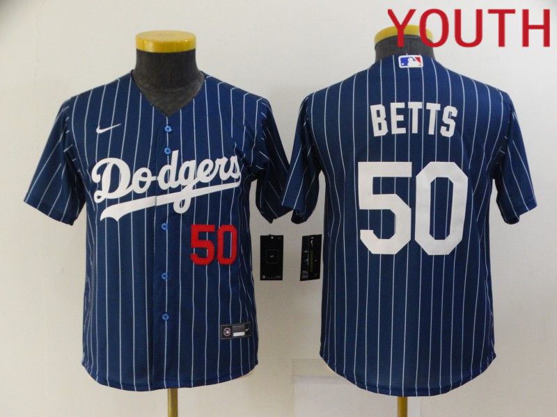 Youth Los Angeles Dodgers 50 Betts Blue Stripe Throwback Nike 2022 MLB Jerseys